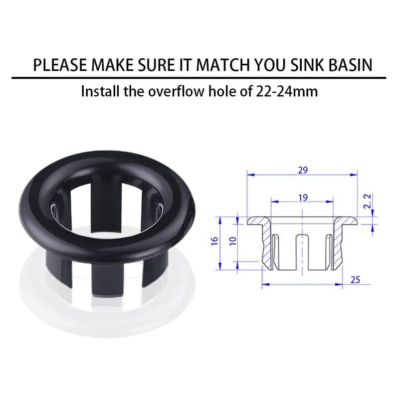 SKYPIA 4 Pcs Sink Overflow Ring Set Bathroom Accessary Kitchen Bathroom Sink Basin Overflow Cover Vanity Sink Overflow Cover (Black) - Image 2